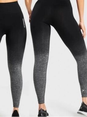 GYMSHARK | L? | Lot of Maroon + Grey Adapt Logo Ombré Seamless Leggings NWT